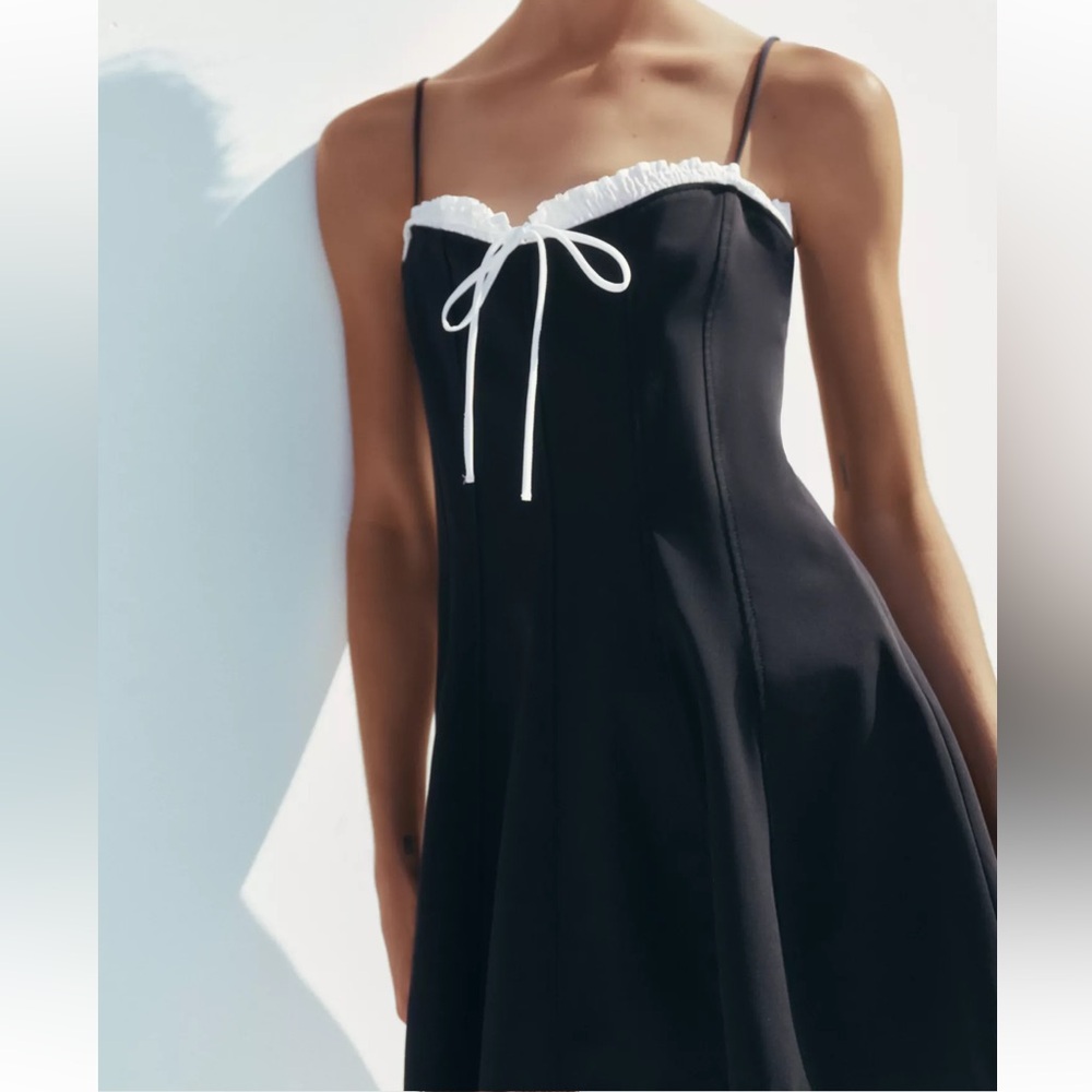 Zara bow ruffle navy dress